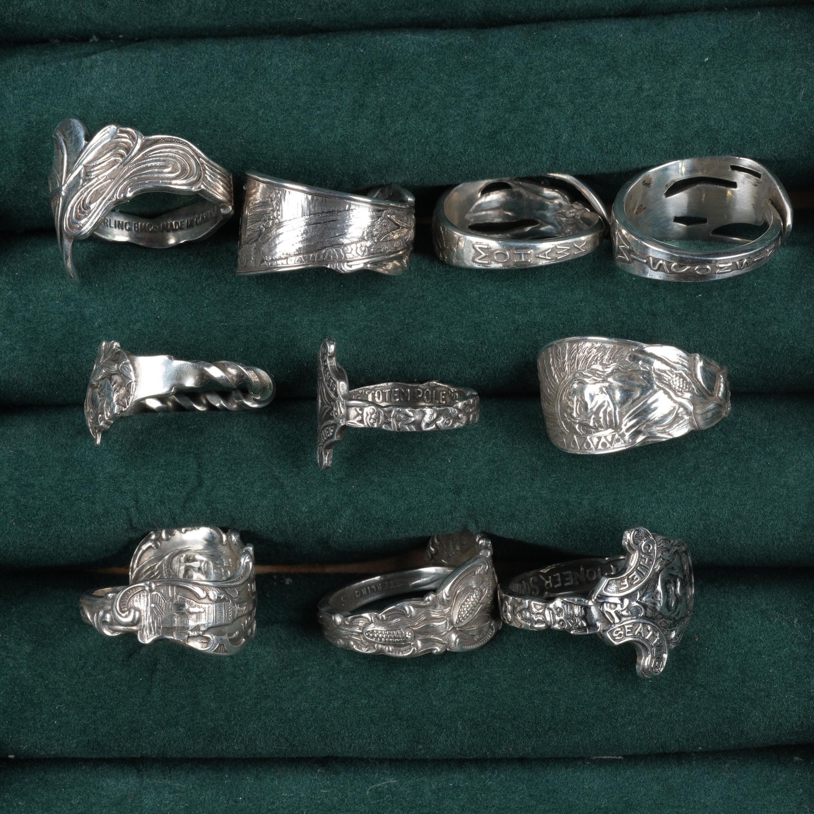 sz5.5-9 Collection c1900 Antique sterling silver Indian souvenir spoon rings