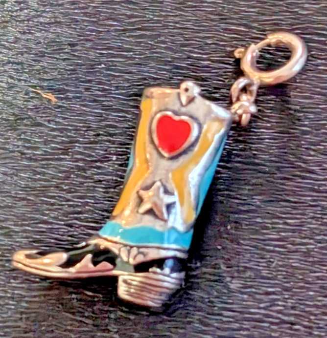 Silver & Enamel Carolyn Pollack Relios SouthWestern Cowboy Boot Charm 8 g