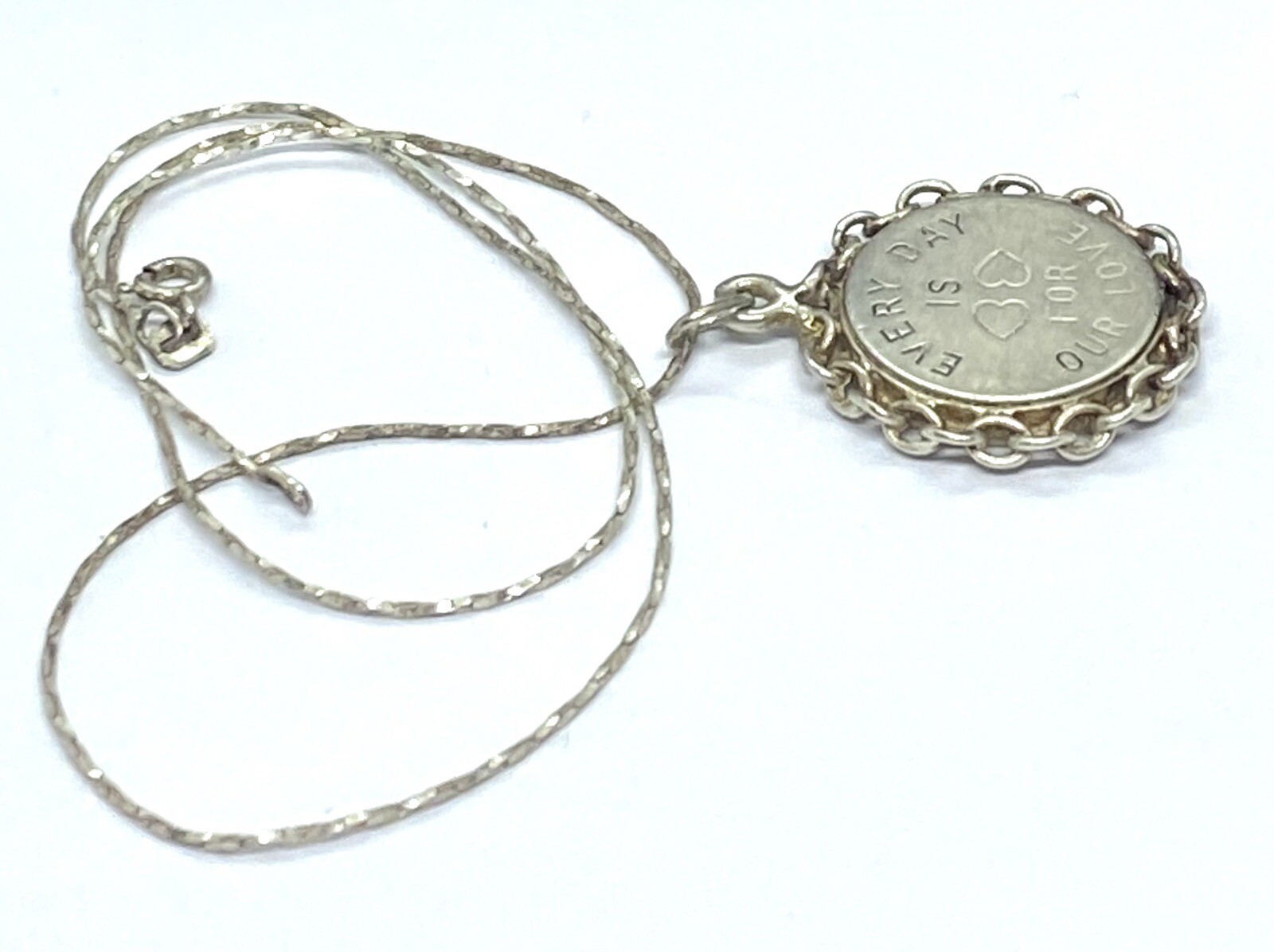 VTG Sterling Silver Every Day Is For Our Love Medallion Pendant Necklace16”7.30g