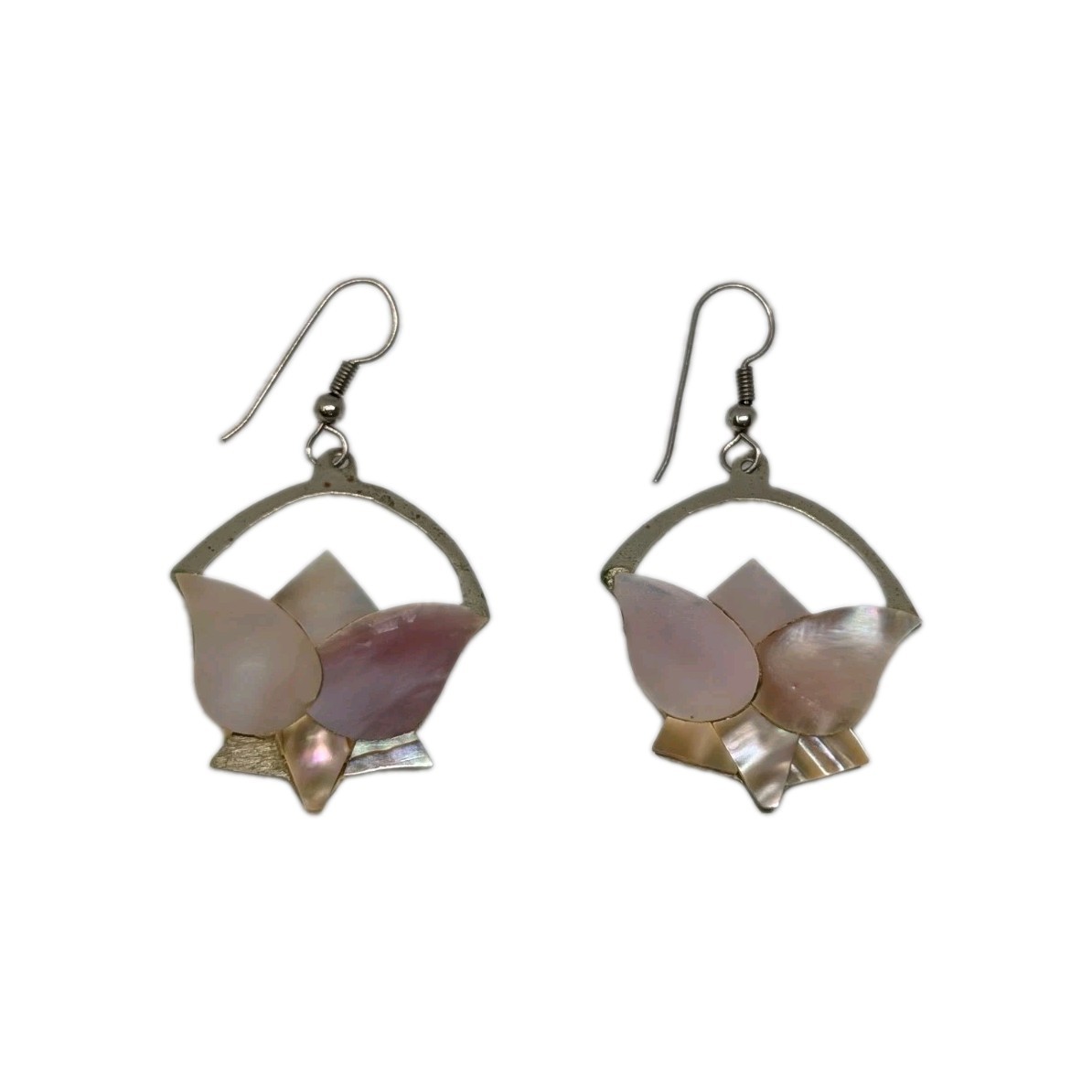 Vintage Alpaca Mexico 1980s Mother of pearl lotus flower earrings