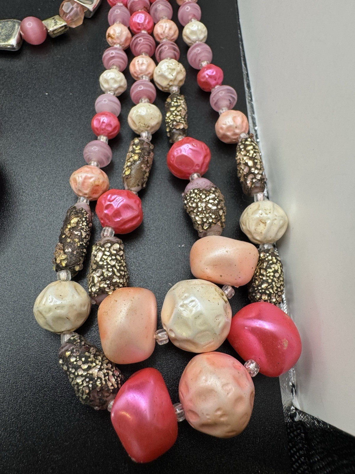 Vintage Lucite Beaded Necklace Lot Pink Coral Lavender Mod Japan 6 Pc