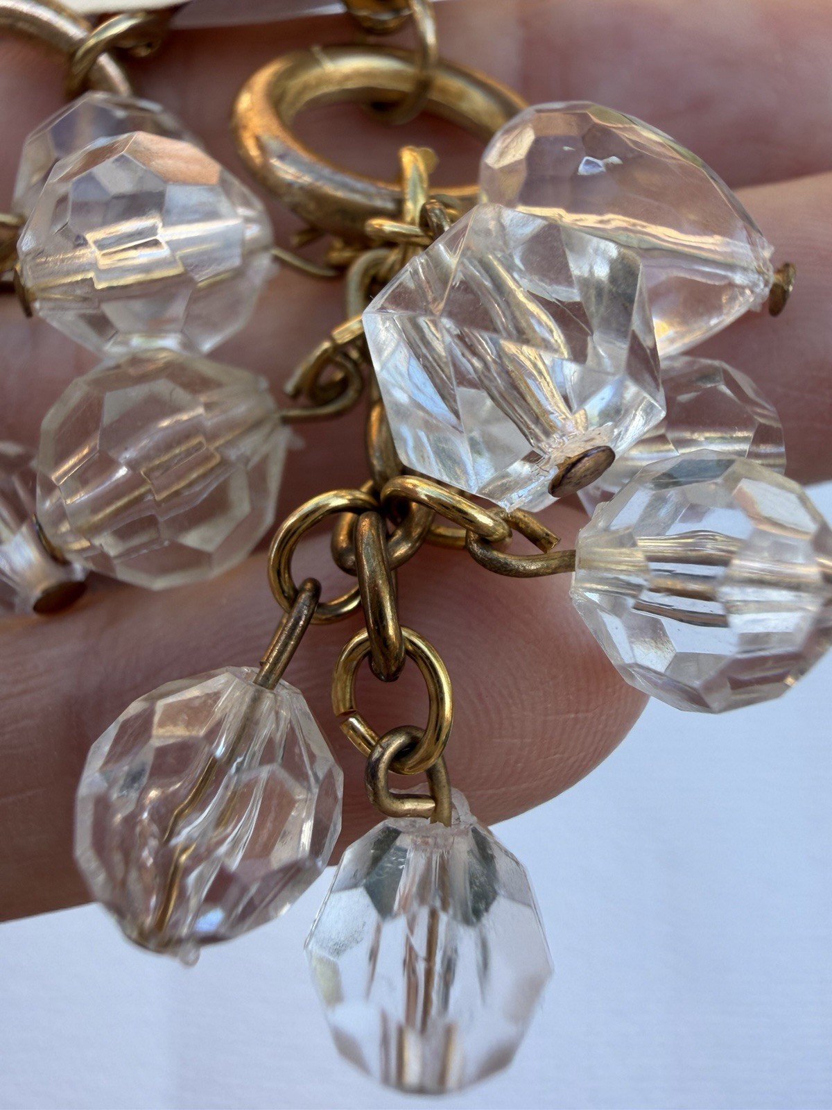Vintage Gold Tone Bead Cluster Dangle Earrings Clear Faceted Statement Earrings