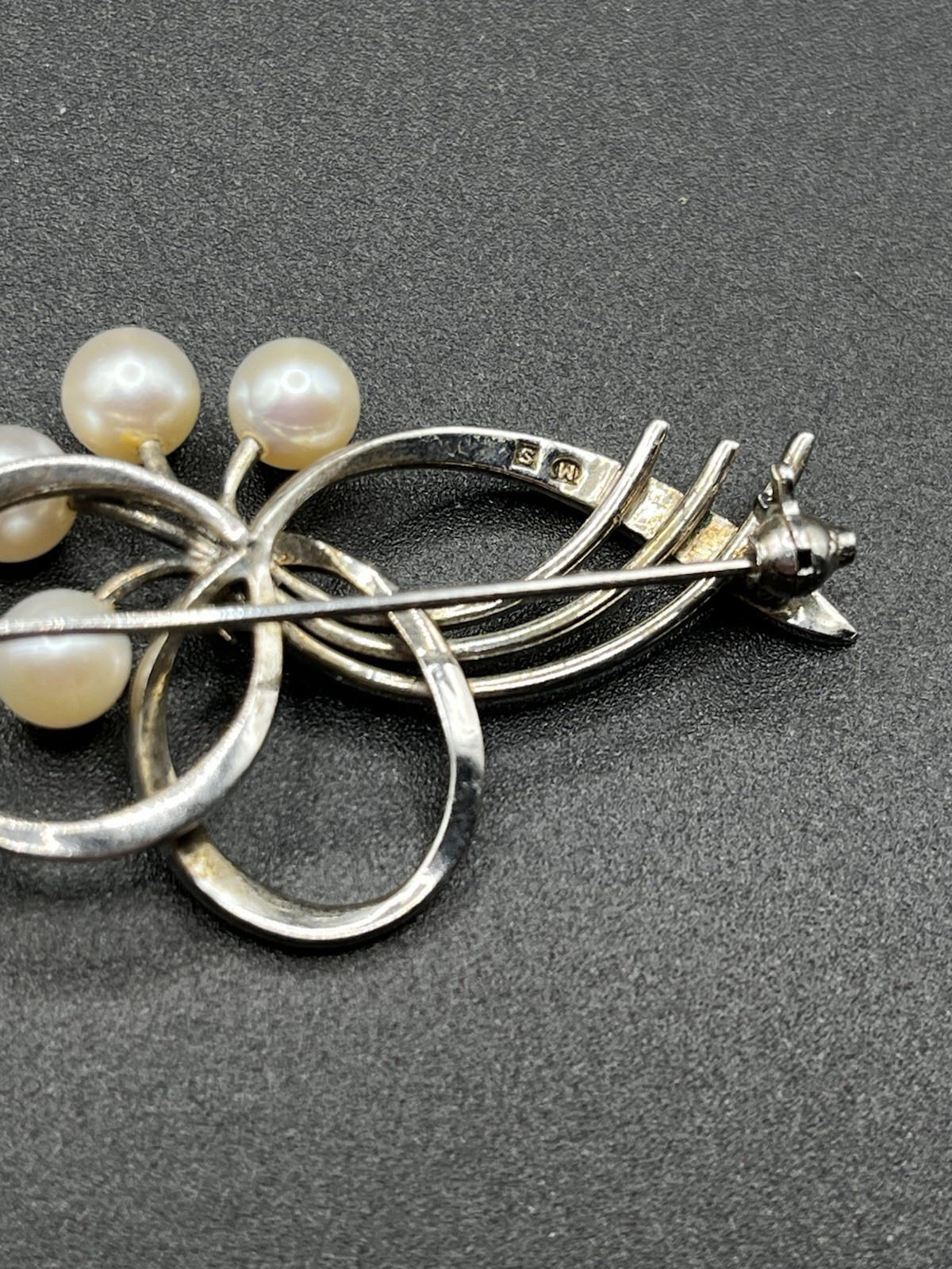 Mikimoto Japanese Brooch Vintage Signed Akoya Pearl Sterling Silver