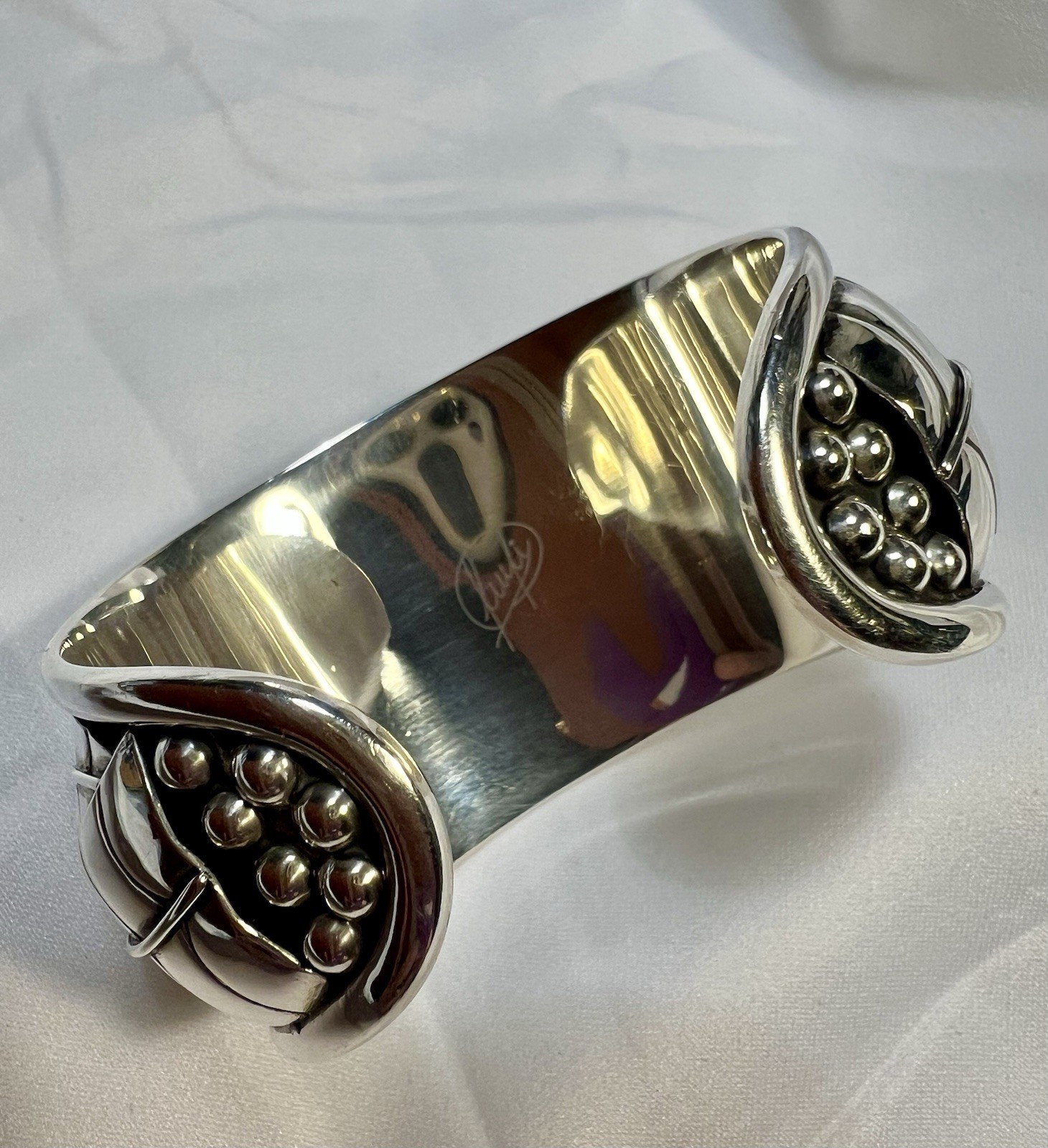 Vintage Engraved leaves SW 925 SS Cuff Bracelet By DDD Dominique Dinouart Doming