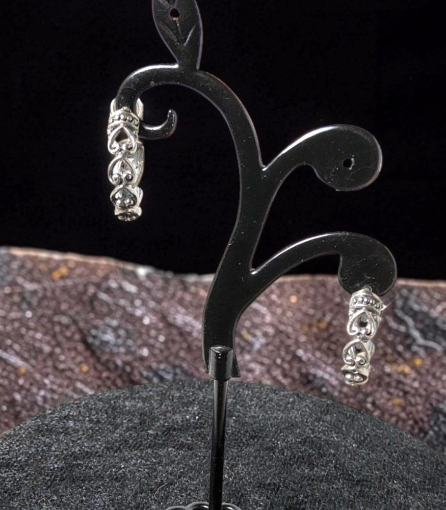 Vintage 1950’s Sterling Silver Scroll Pattern Push Back Hoop Earrings