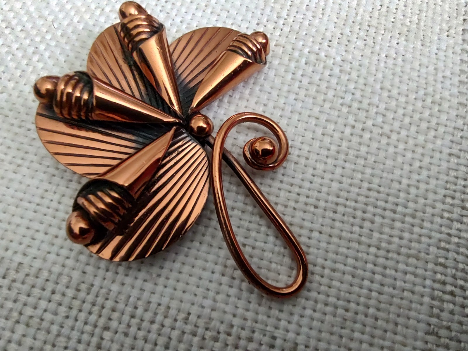 Copper Bell Jewelry Brooch Cone Tassel Swirls Approximately 2″