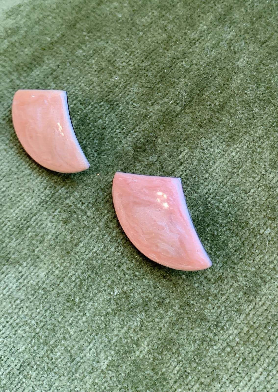 Vintage Peach Shimmer Geometric Enamel Statement Stud Earrings Gold Tone Metal