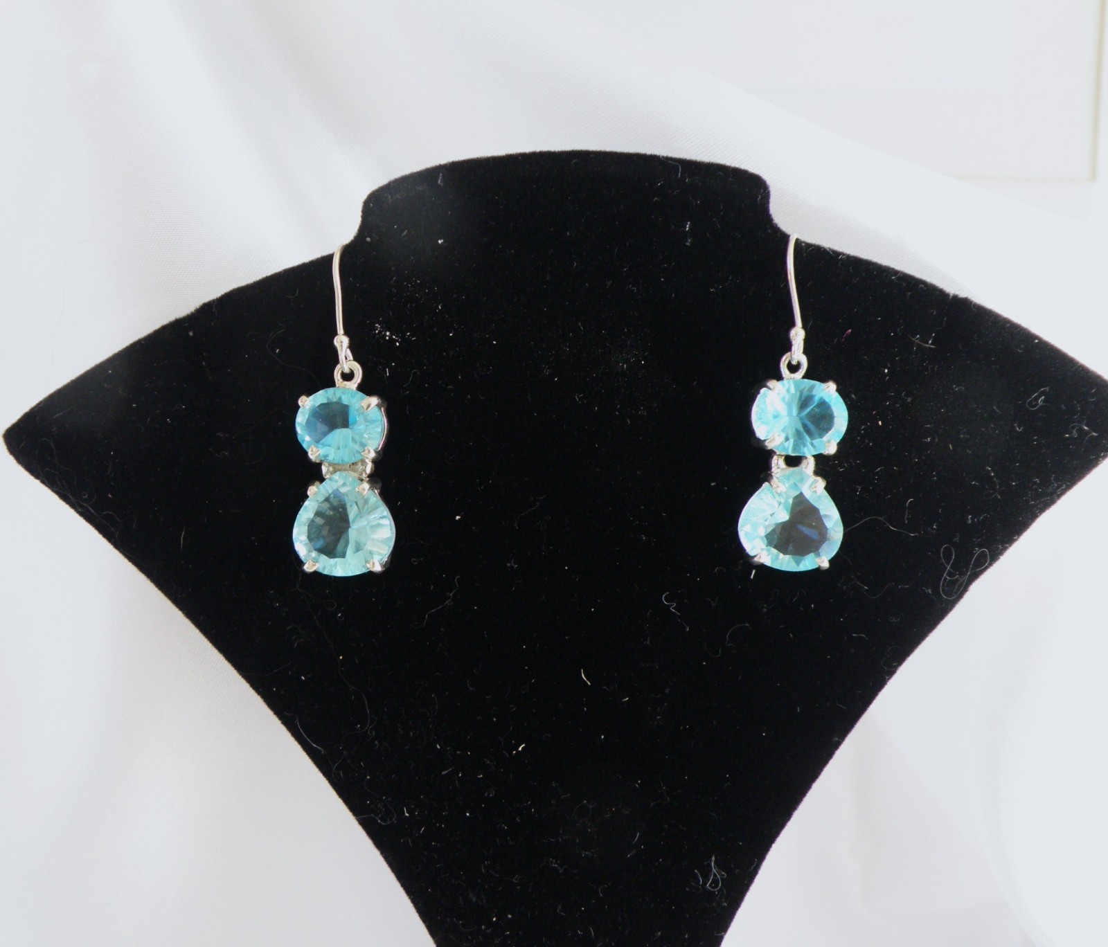 Vintage Sterling Silver 925 Heated Paraiba Blue Apatite Drop Dangle Earrings