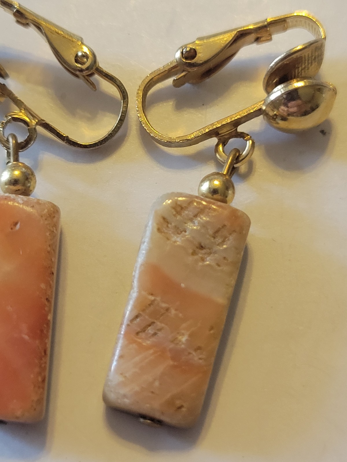 Vintage Estate Earrings Iridescent Shell Dangling Boho Clip-On Jewelry