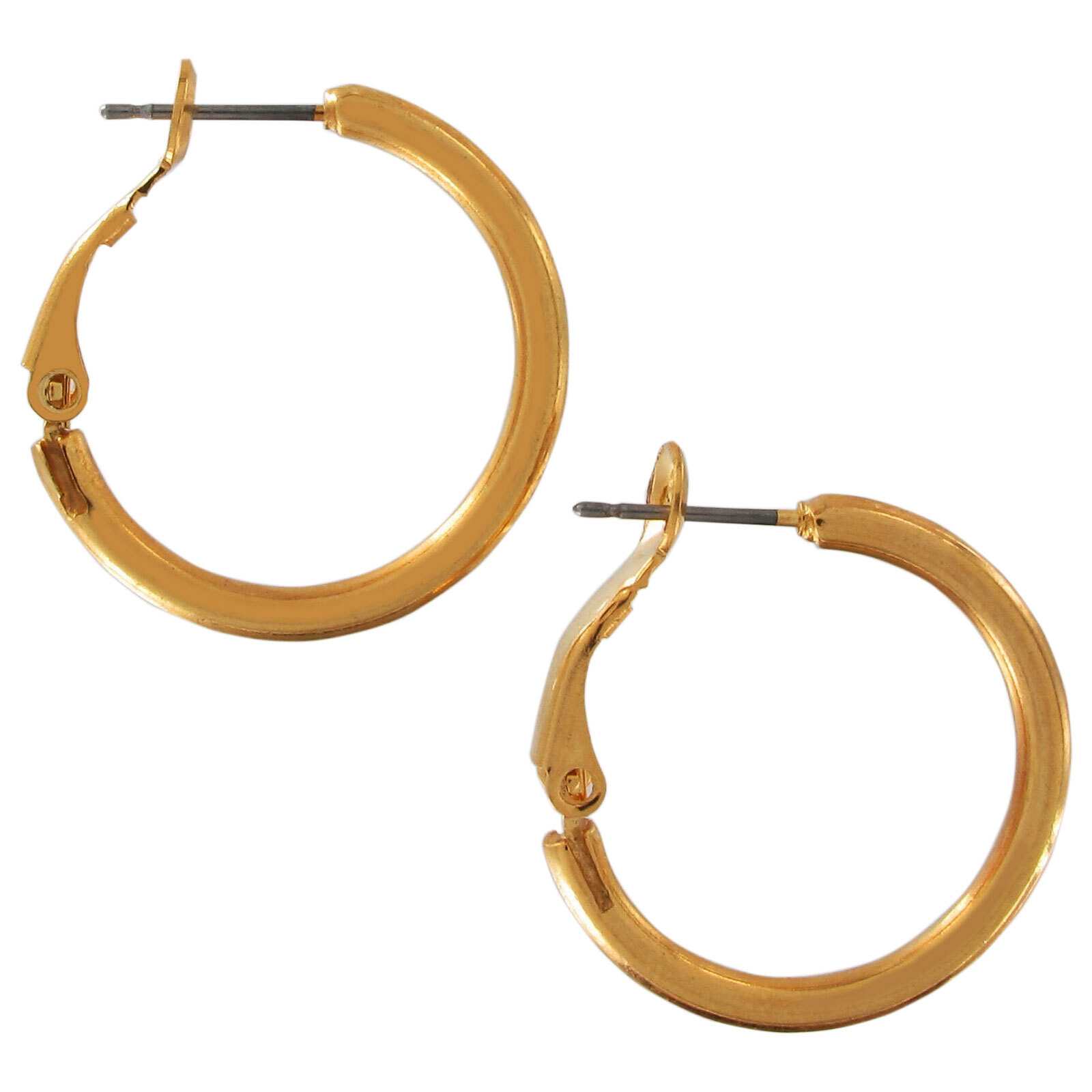 Classic Shiny Gold Tone Solid Plain Round Hoop Earrings Pierced For Women 1″