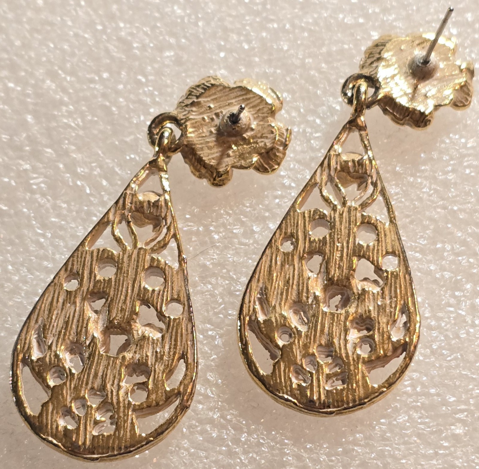 Vintage White Enamel Roses Cannetille Etruscan style Drop Pierced Earrings