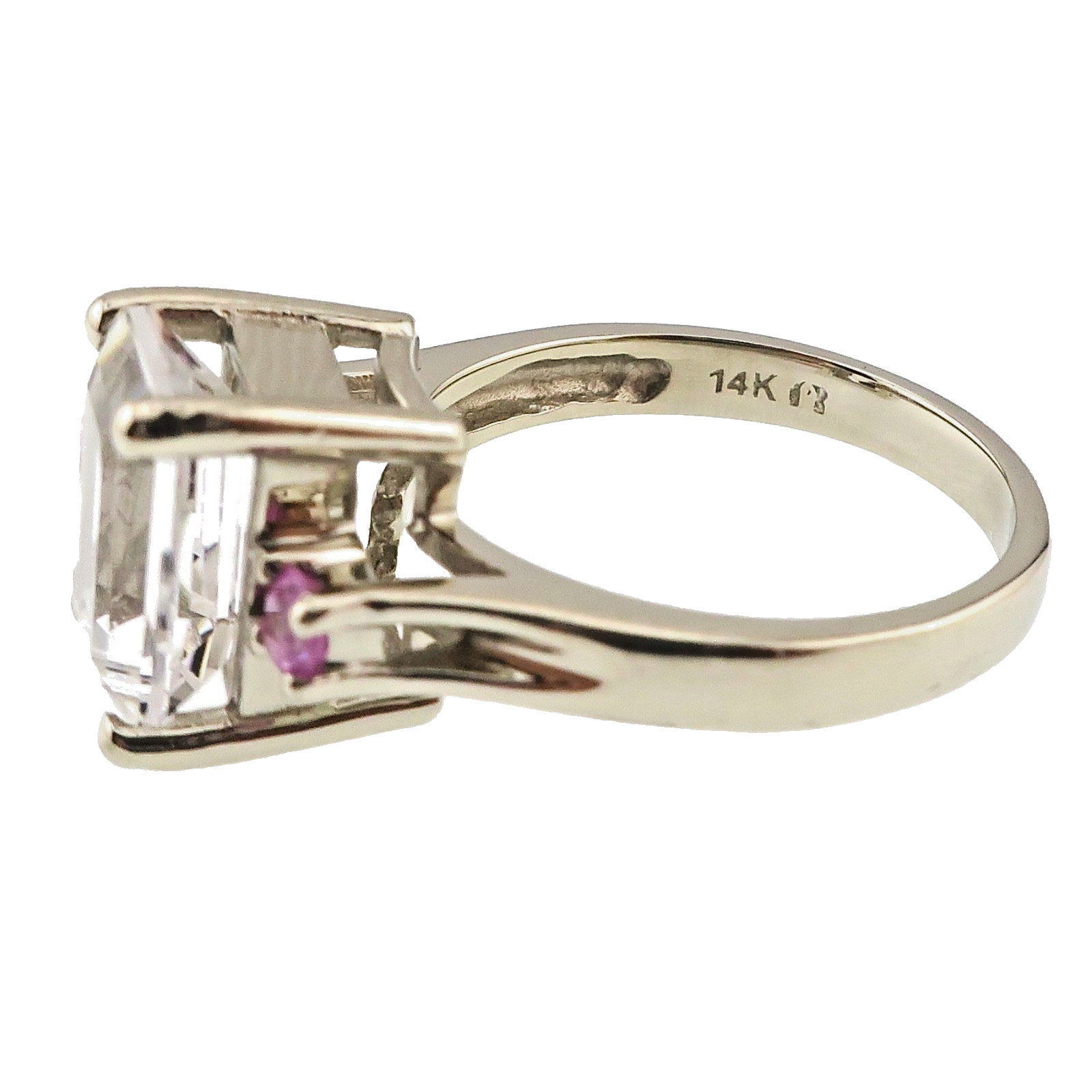 Classic 14k Solid White Gold Natural Sky-Blue Topaz and Pink Sapphire Ring 4.25