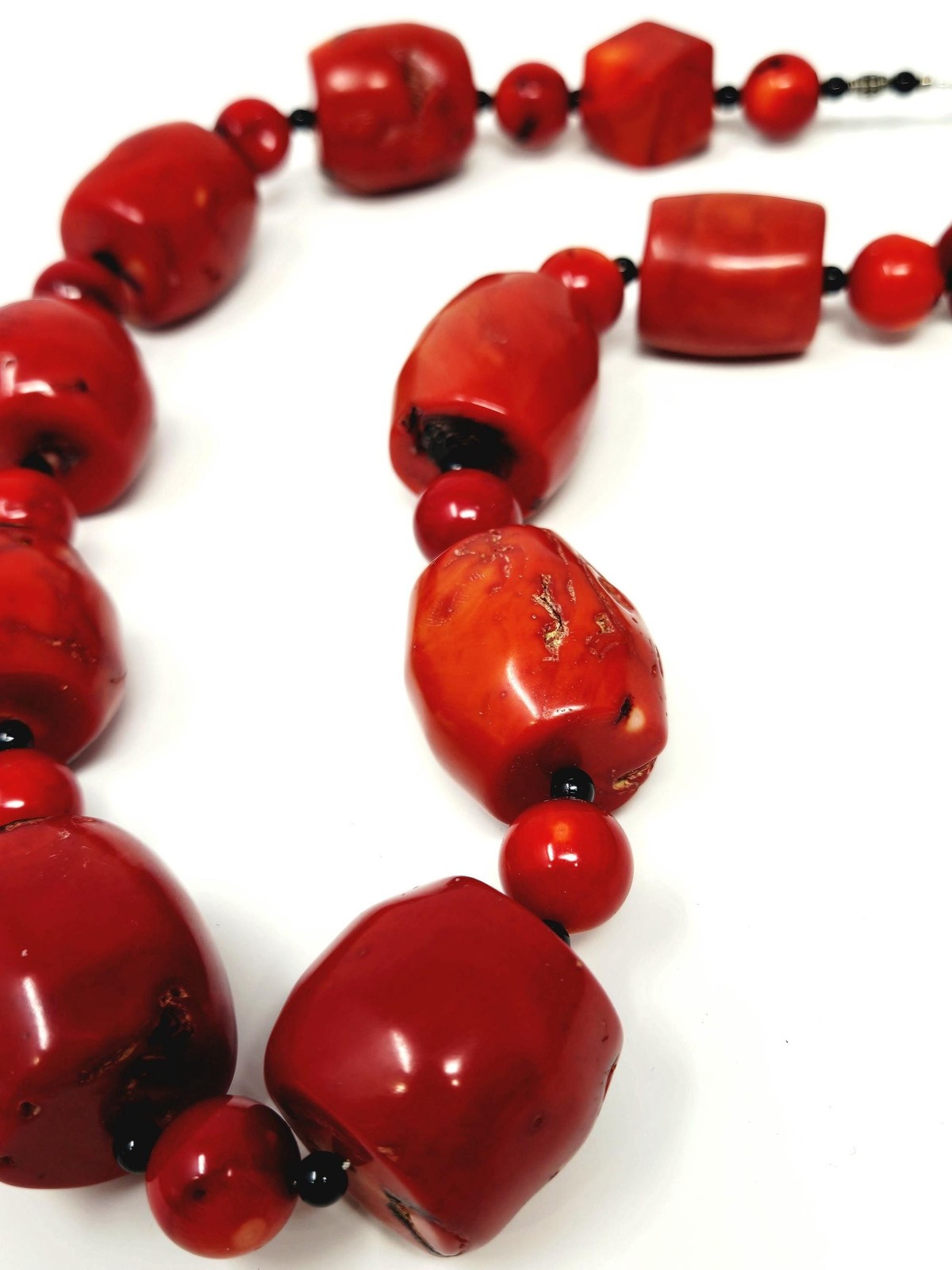 Vintage Red Coral Statement Necklace Sterling Silver Clasp Heavy Natural Coral