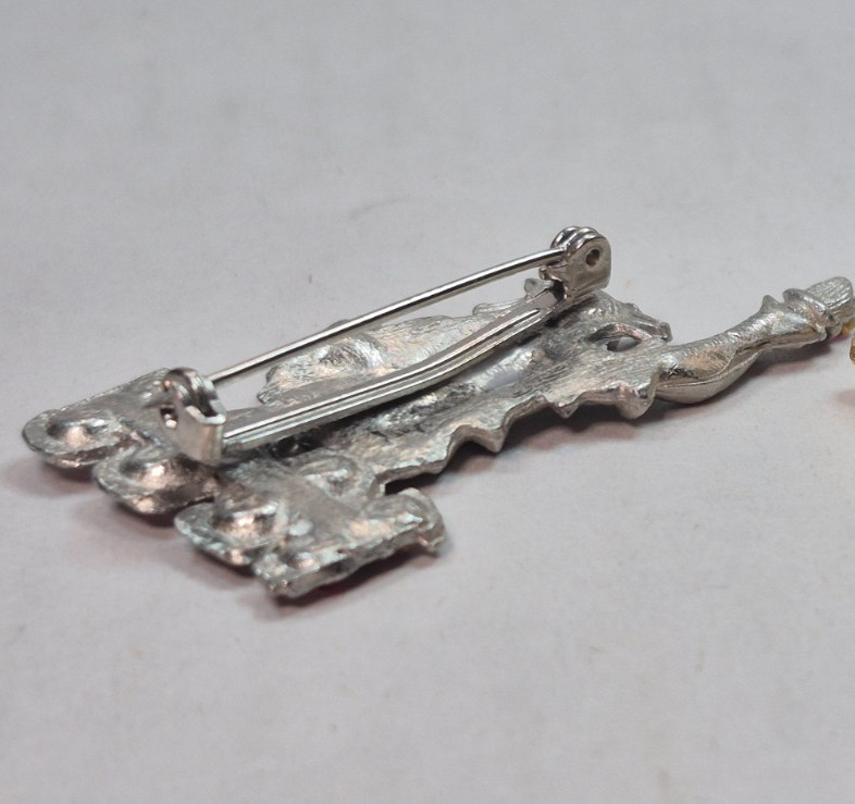Vintage Statue of Liberty Pewter Pink Rhinestone Brooch Pin 2″