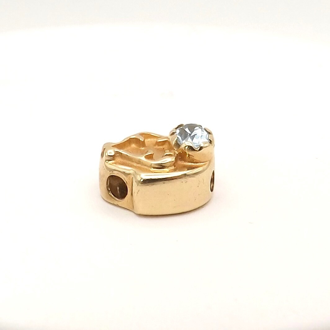 14k Gold Natural Blue Topaz Slide Bracelet Charm Vintage Designer MA