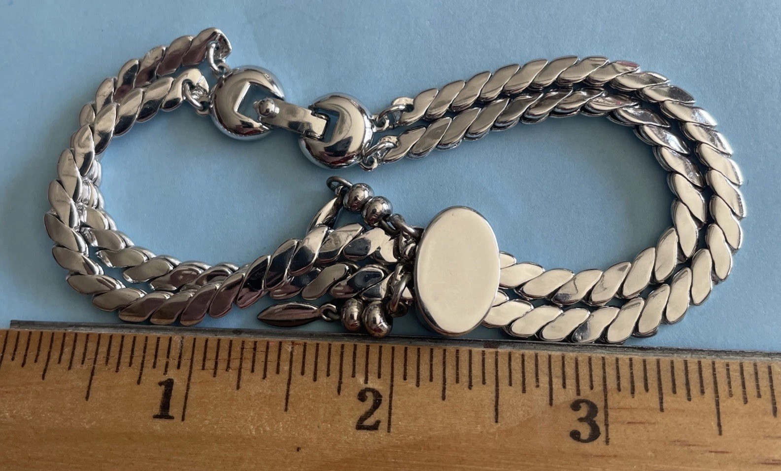 Shining Monet Silver Plated Layered Slide Fringe Snake Bracelet Vintage H19