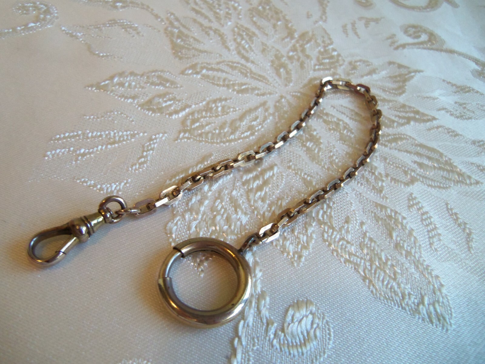 Victorian gold filled watch chain Signed Hadley Made in USA Large ring