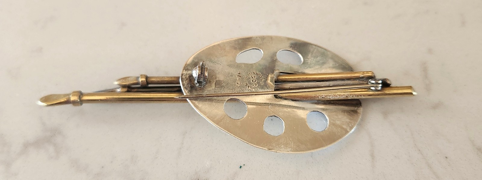 Taxco Sterling Silver Artist’s Palette with Brass & Silver Brushes Vintage
