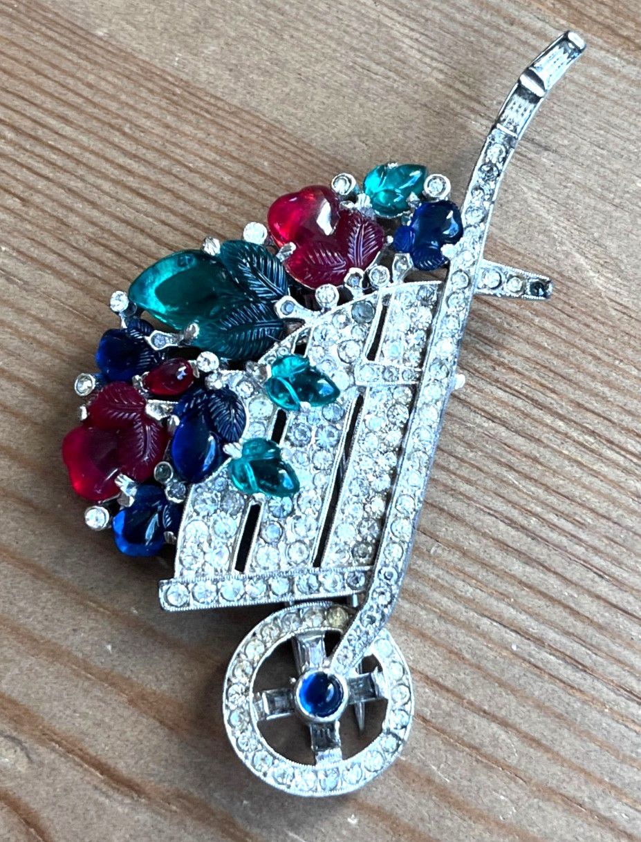 Crown Trifari Fruit Salad Flower Wheelbarrow Brooch Clip Alfred Philippe Deco