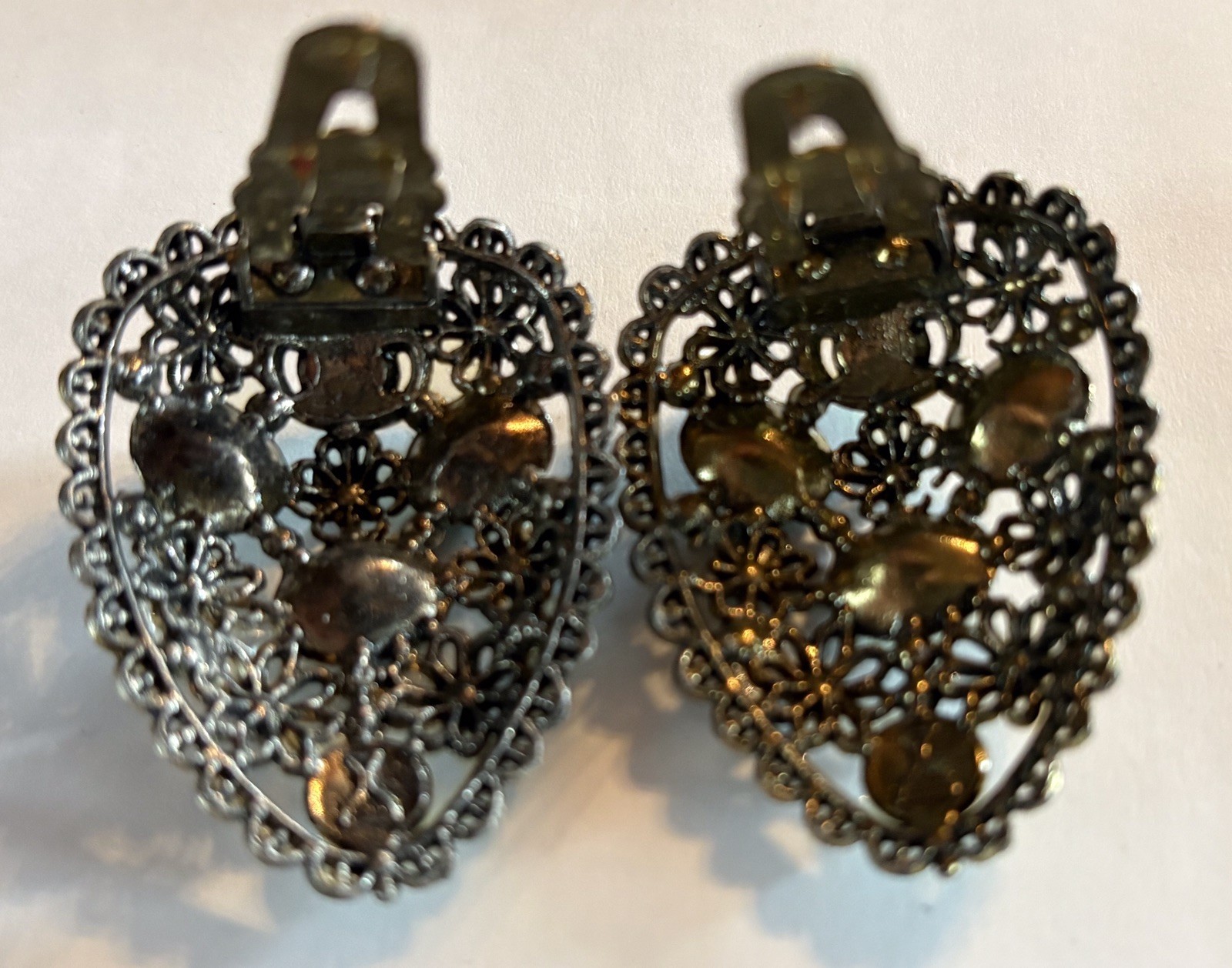 Pair Early 1900’s Vintage New England Glass Works Emeralds Green Dress Clips