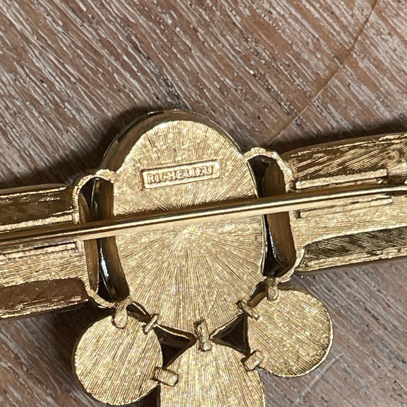 Vintage Richelieu Brooch Gold Faux Pearl & Yellow Glass Crystal Pin 1980s 1990s