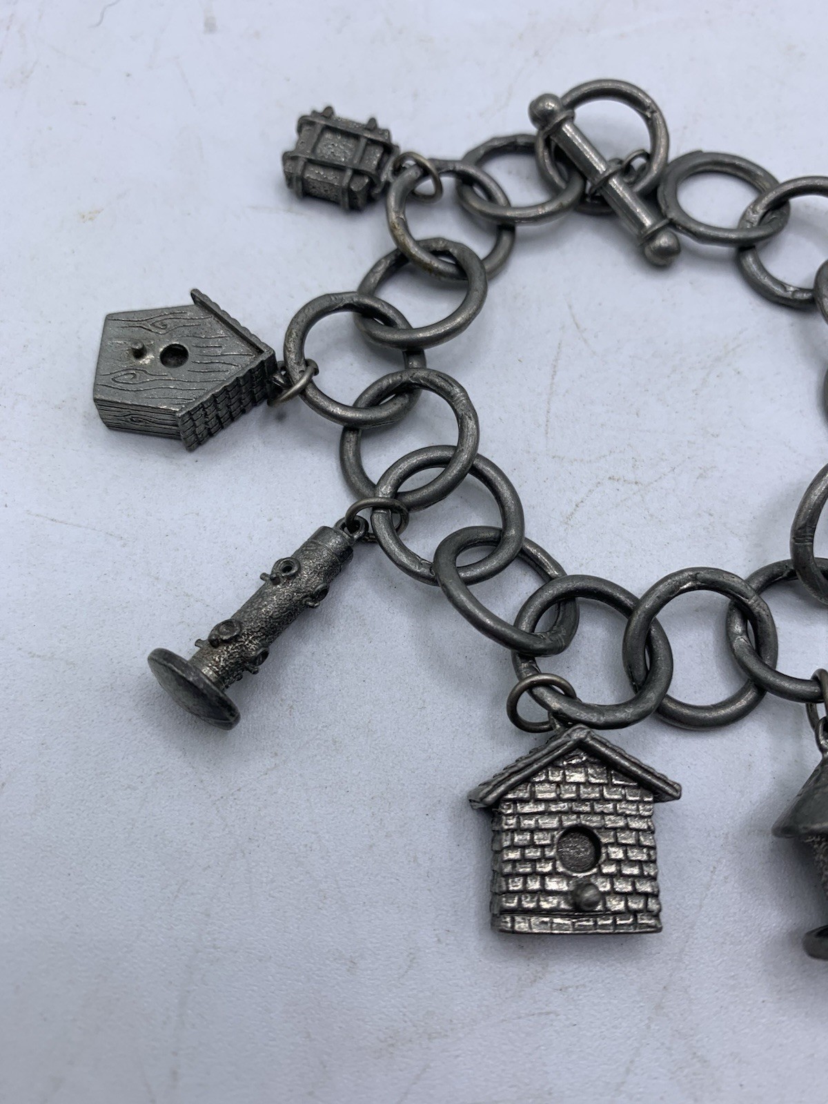 Jim Clift Birdhouse Bird lover Bird Feeder charm bracelet pewter silver toned