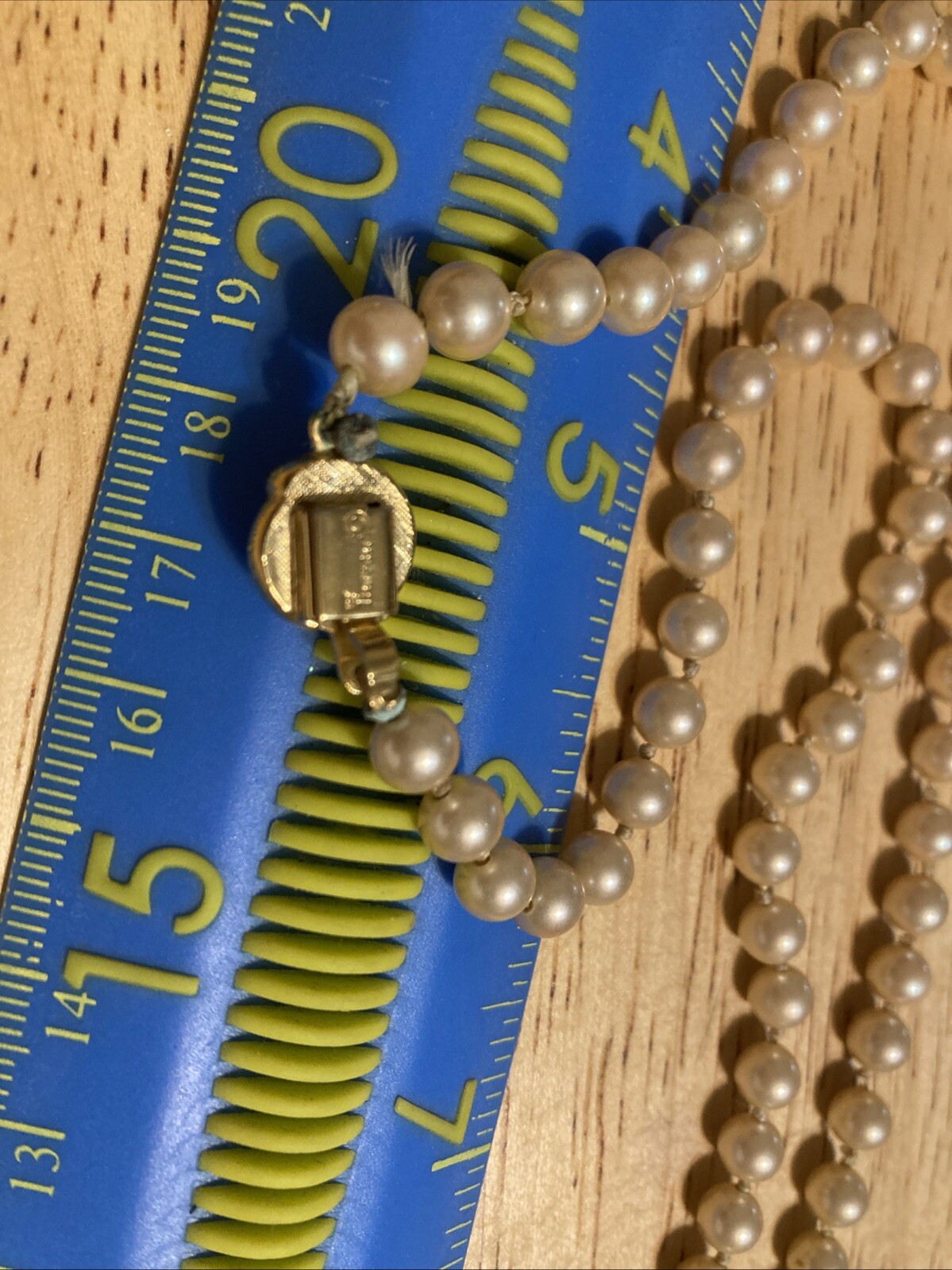 Vintage Trifari Faux Pearl Necklace. 22 Inches. Signed. Knotted
