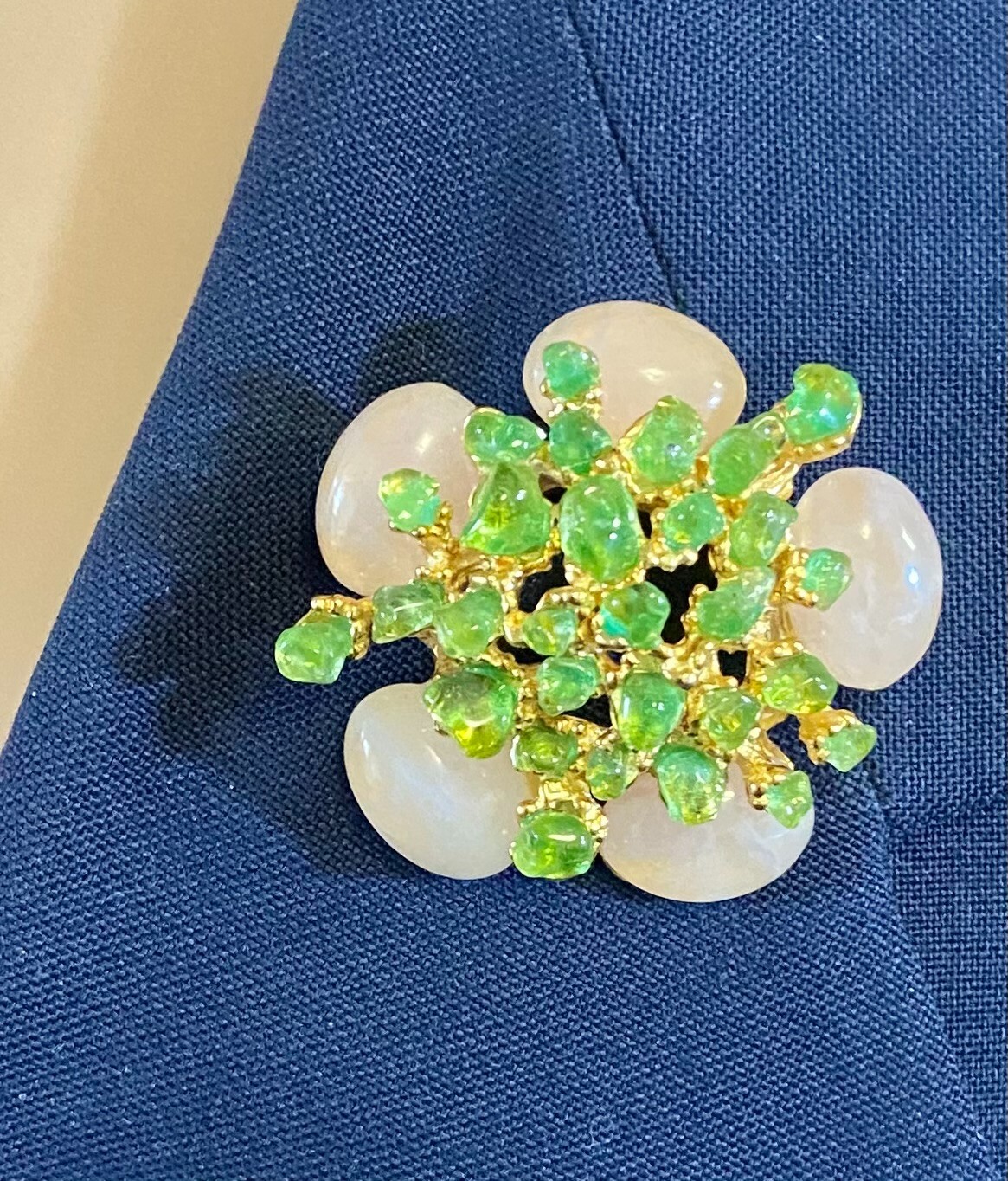 AUTHENTIC SWOBODA FLOWER BROOCH ~ ROSE QUARTZ, PERIDOT ~ STUNNING!