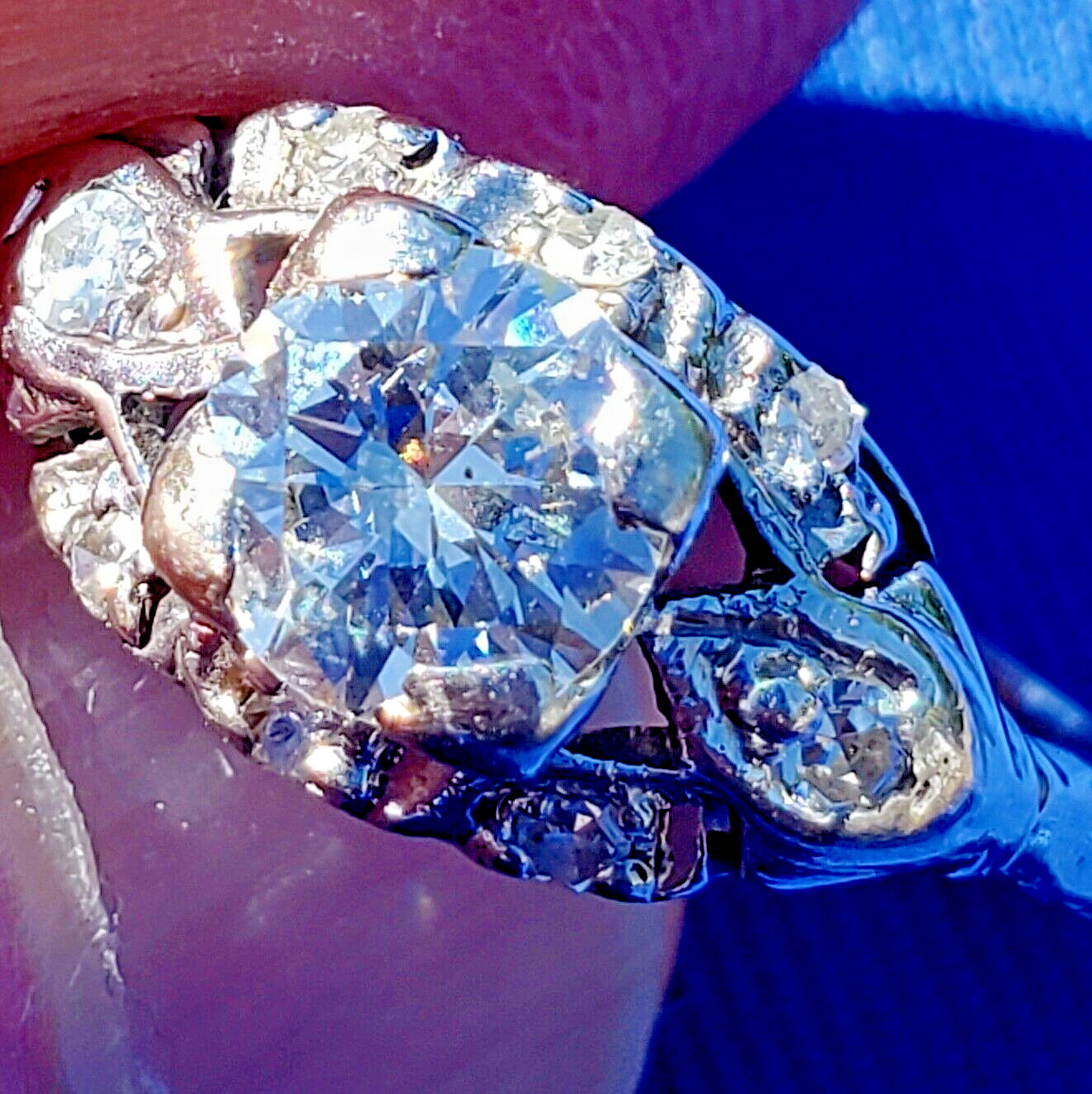 Original EARTH MINED DIAMOND Deco Engagement Ring Antique PLATINUM Solitaire S 8