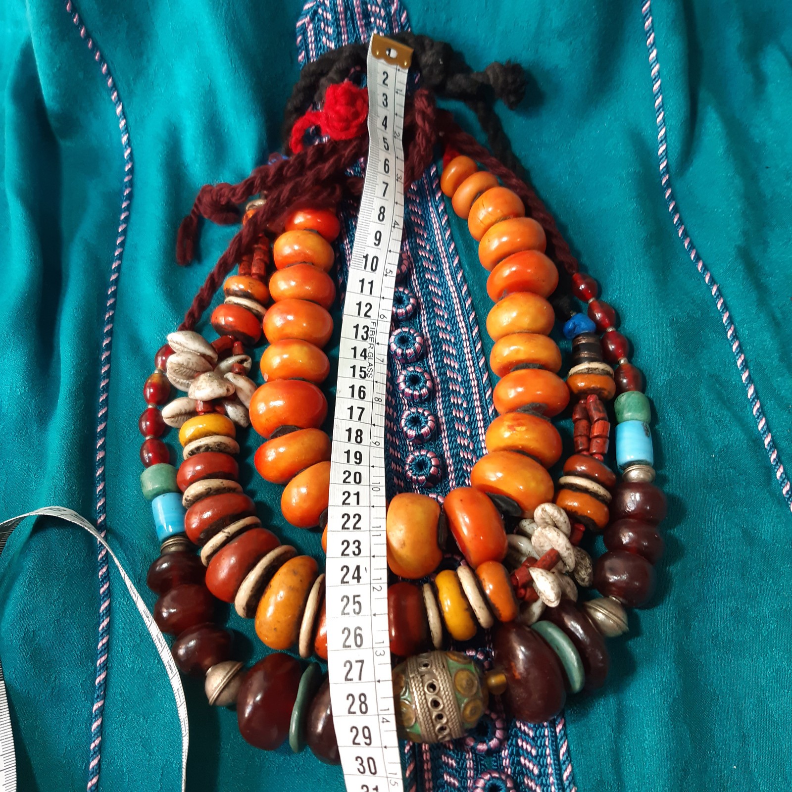 3 old Handcrafted Berber Necklace resin Bead Amber Color Artisan Jewelry Morocco