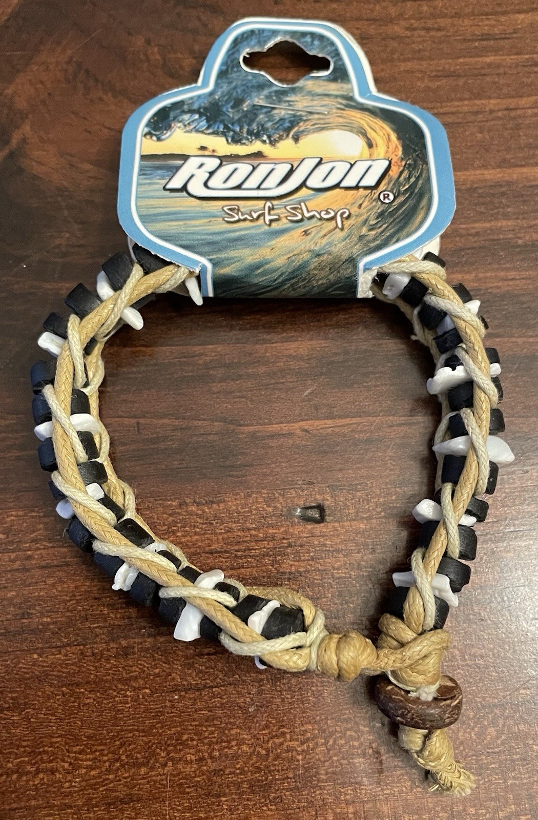 Vintage Ron Jon Surf Shop Braided Hemp & Bead Bracelet -NEW / ORIGINAL PACKAGING