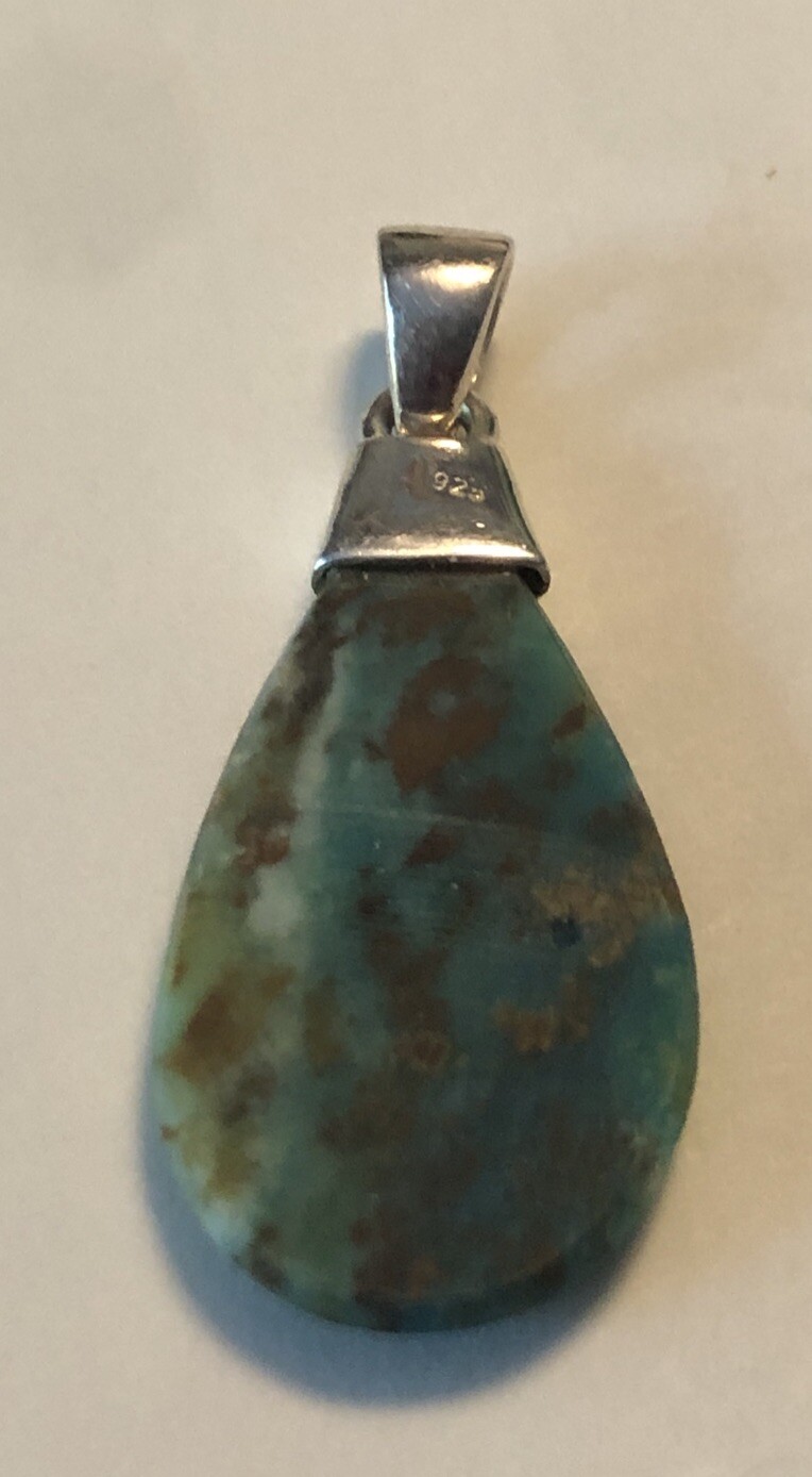 Vintage Sterling Silver Top Blue Tear Drop Natural Stone Pendant 1 3/4”