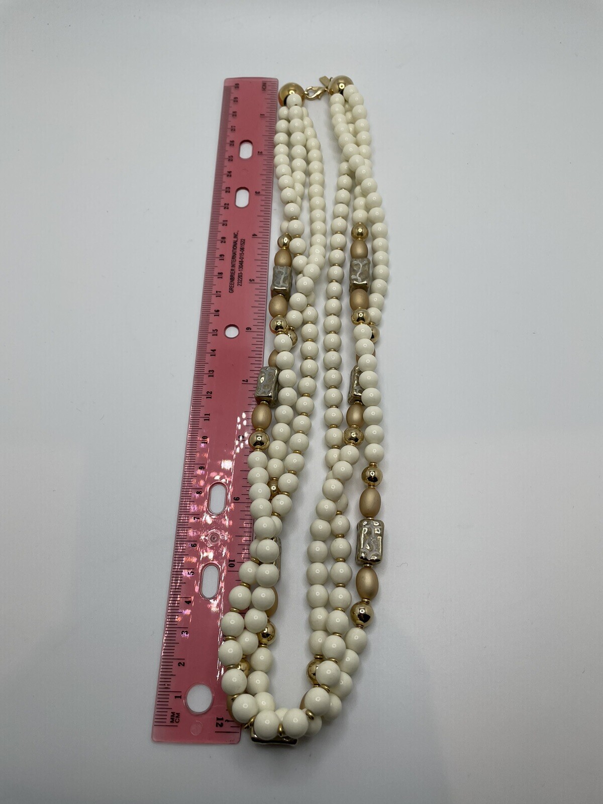 Ivory Necklace Gold Tone Beads 24 inches Triple strand by Alabaster