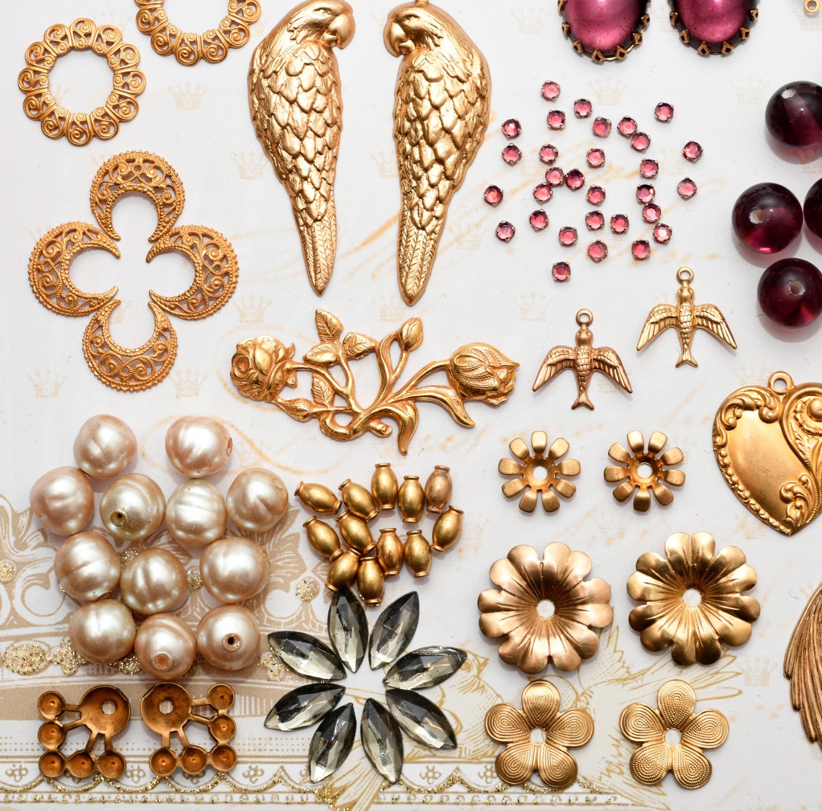 Vintage Lot Miriam Haskell Jewelry Parts Stampings Brooch Finding Necklace Beads