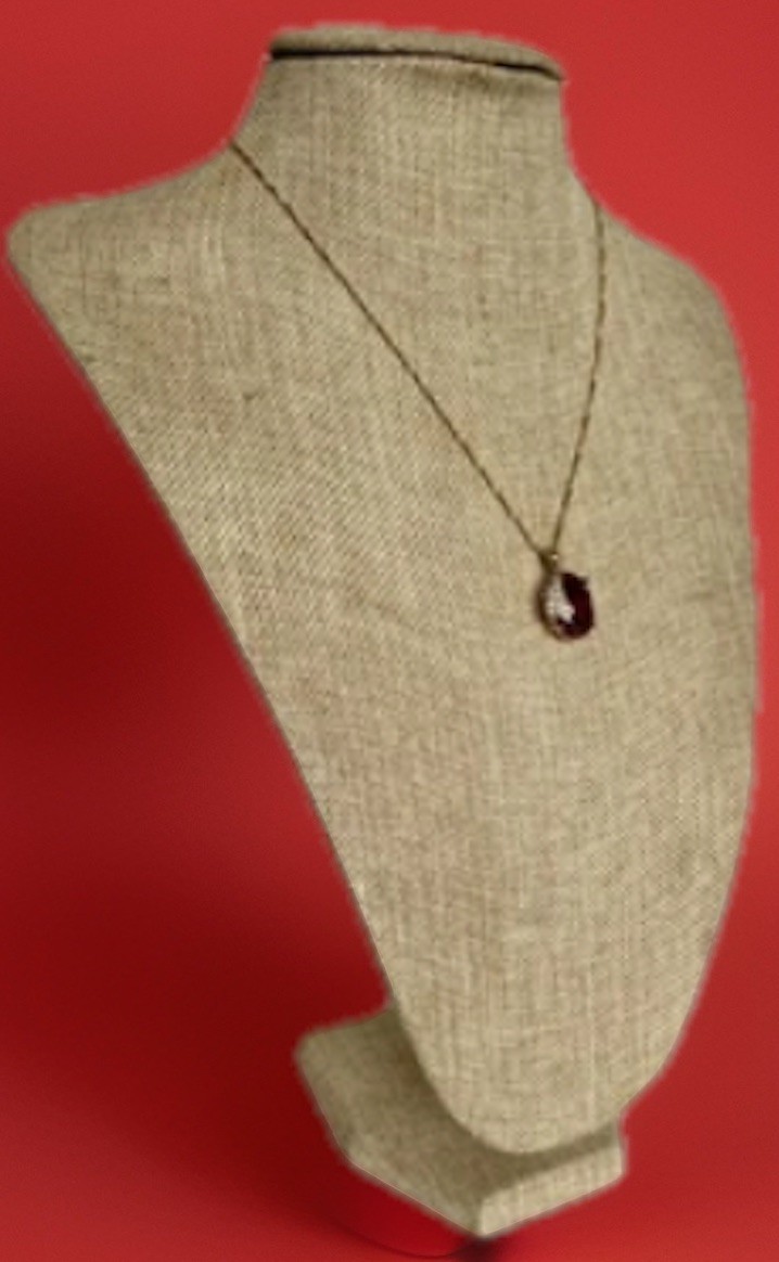 Fine Adj. Gold Plated Necklace with a Large 12 Ct Garnet Pendant 17″ to 18-1/2″L