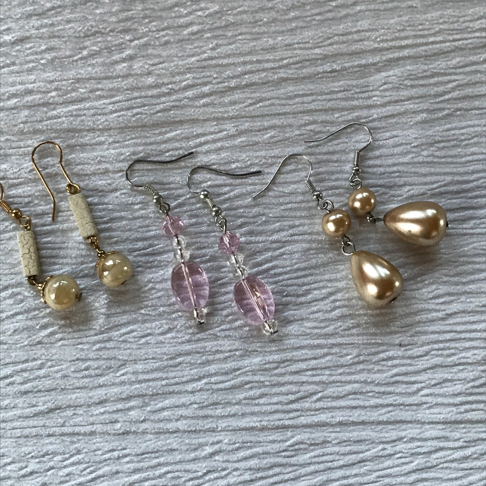 Estate Lot of 3 White & Gold Crackle Champagne Pearl & Light Pink Plastic Bead