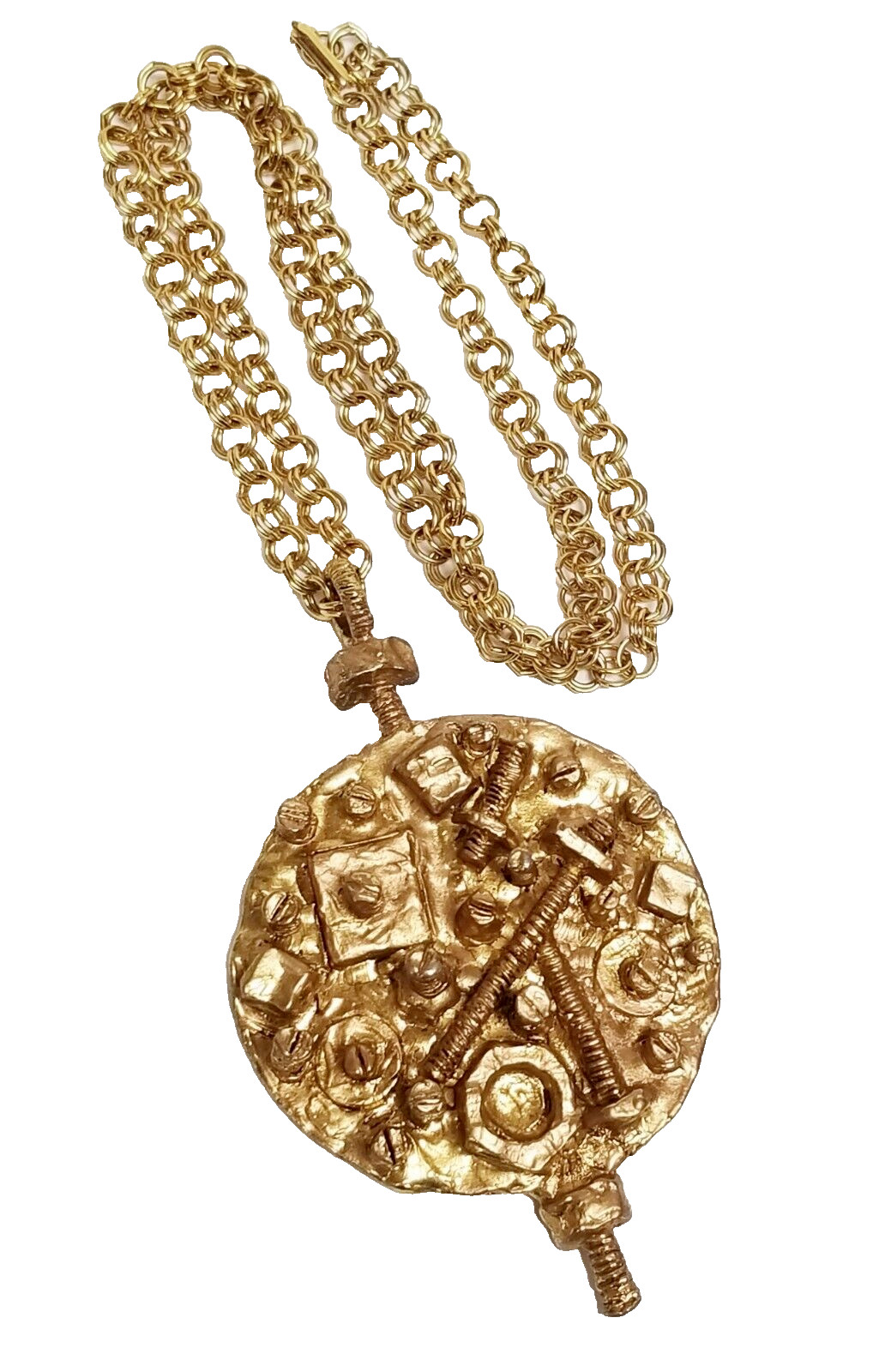 Vintage 1960’s Erwin Pearl Steampunk Modernist “Nuts & Screws Pendant Necklace