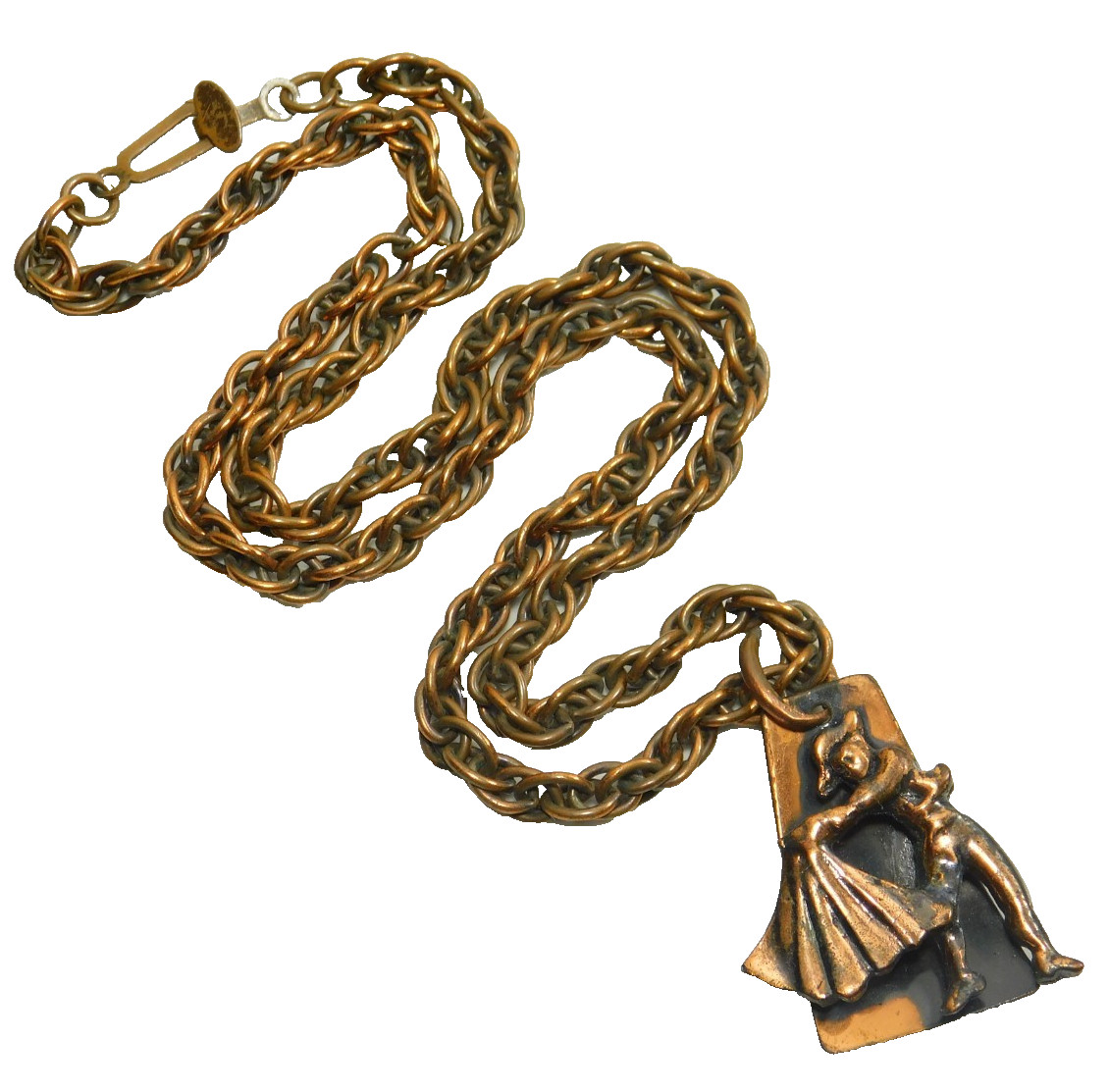 Vintage Copper Matador Pendant Rope Chain Necklace