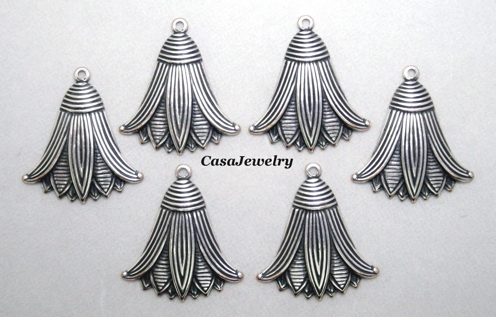 #0213 ANTIQUED STERLING SILVER PLATED EGYPTIAN LOTUS W/TOP HANG RING – 6 Pc Lot
