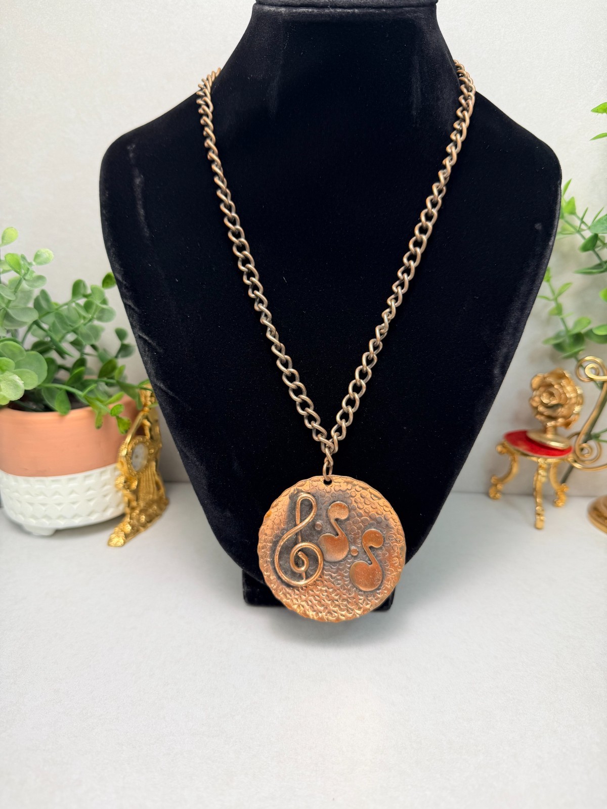 Solid Copper Necklace Musical Notes Pendant Artisan Statement MCM
