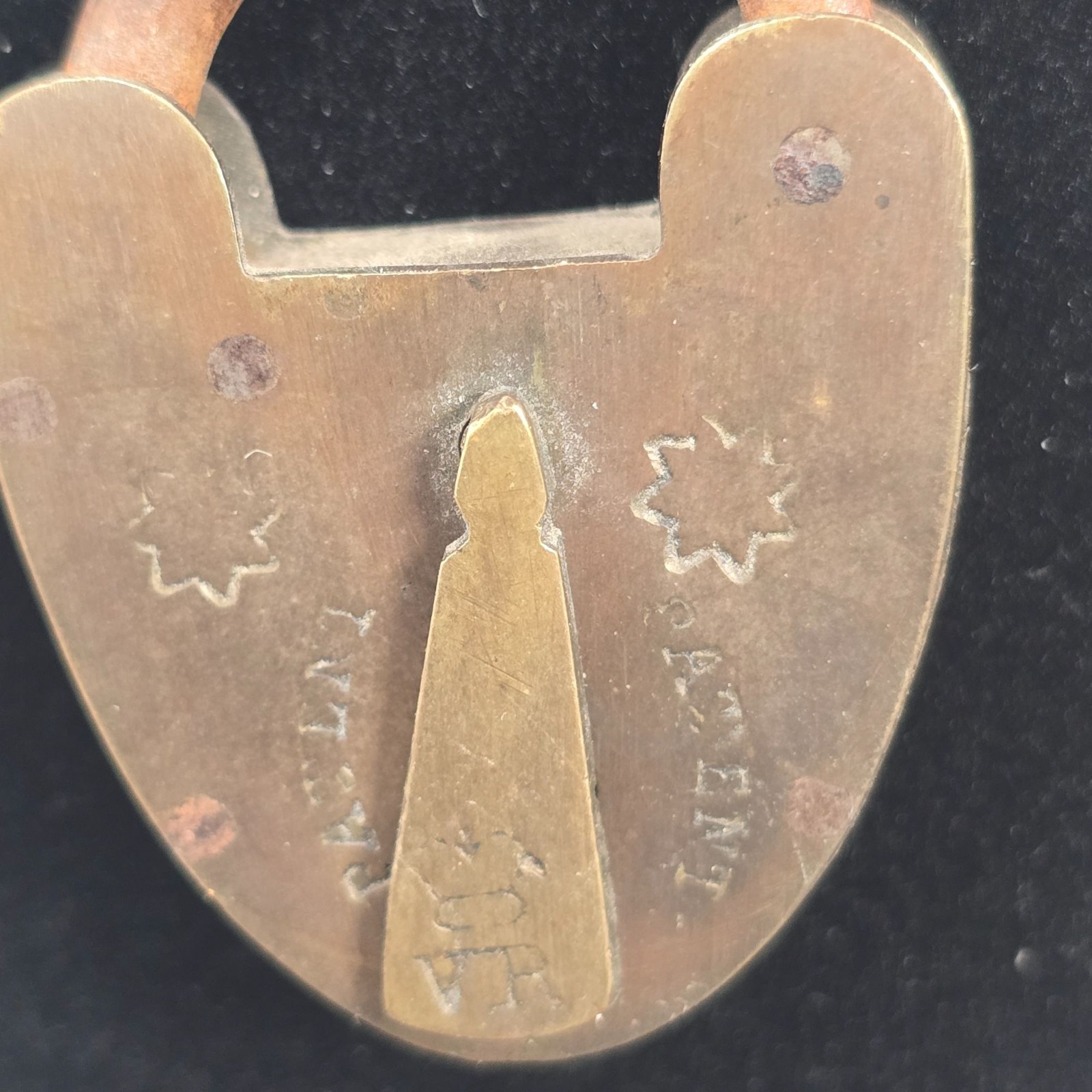 Vintage 19th Century Brass & Iron VR Crown Heart Padlock Pendant Chain Necklace
