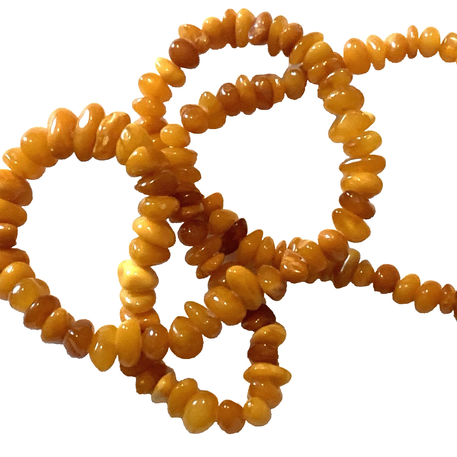 Vtg Baltic Amber Egg Yolk Chip Bead Necklace 31 Grams 24″ Long Pull-Over Style