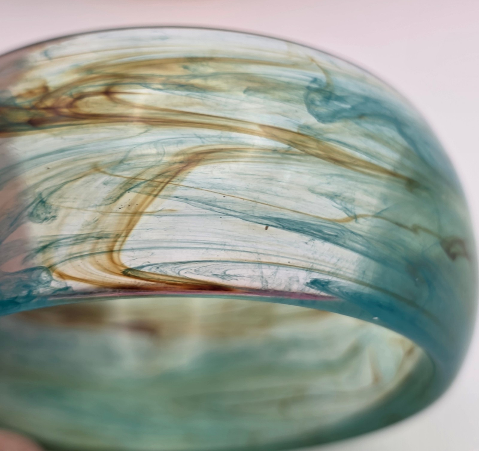 Vintage Green Brown Marbled Lucite Bangle Bracelet Wide Chunky Statement 8 In