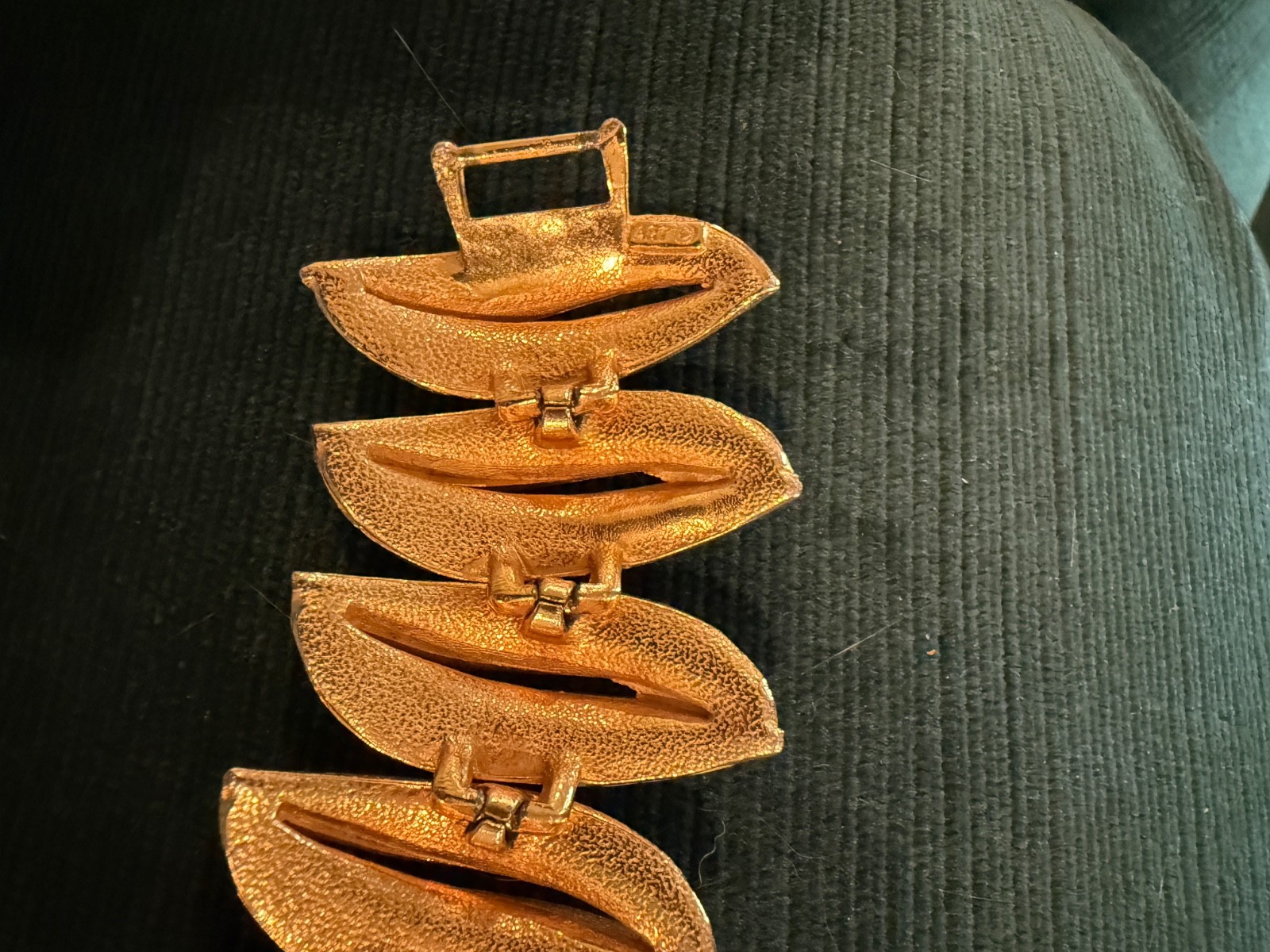 Vintage ART Modernist Bracelet Gold Tone White Enamel Brutalist Sculptural