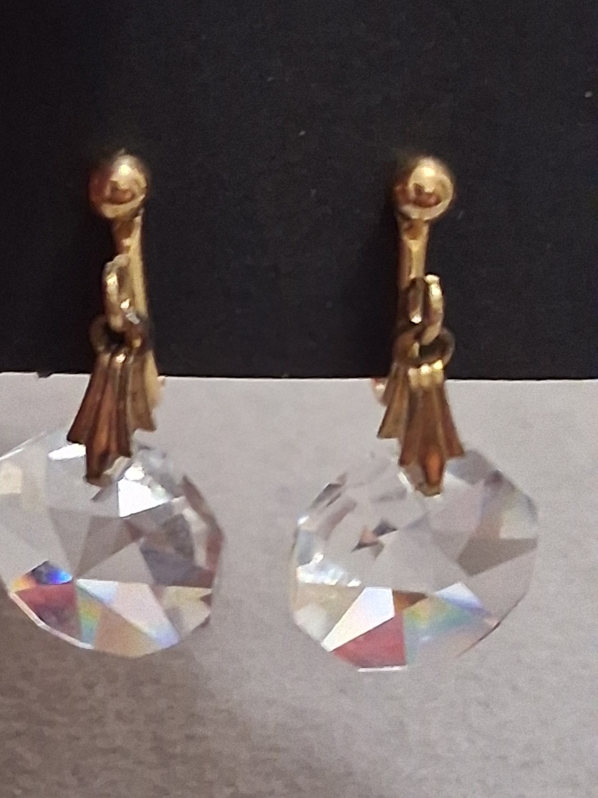 Gold filled faceted crystal dangle drop adjustable clip on earrings, geometric