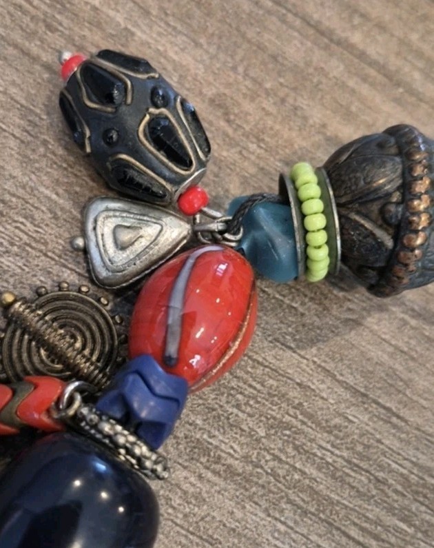 Vintage Eclectic Charm Bead Adjustable Length Leather Cord Necklace