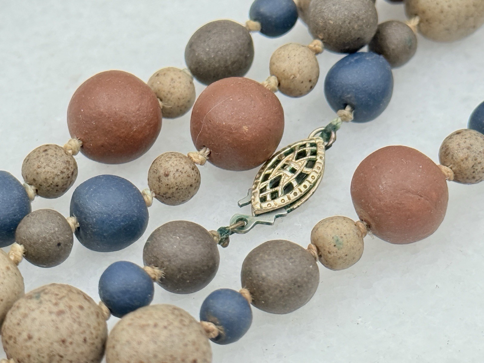 Vintage Handmade Clay Bead Necklace Earthy Pastel Boho Artisan Ceramic Beads 26”