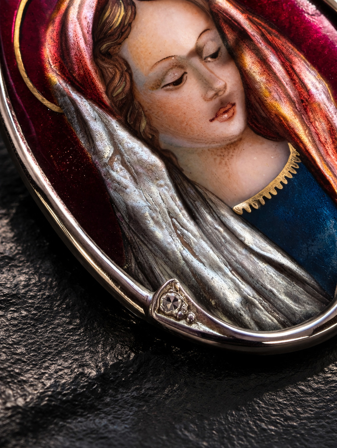 Fine Antique Art Nouvea 18K 18CT Gold Enamel Virgen Mary Medal Pendant Ca XIX