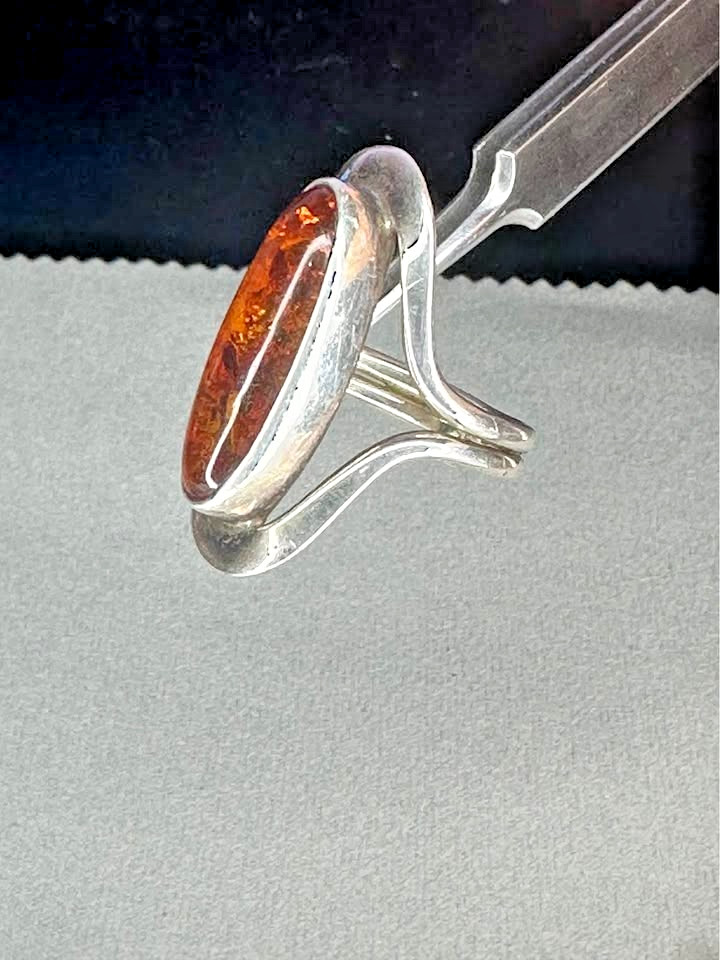 Mexico Dominique Dinouart size 10 Vintage Baltic Amber Ring 925