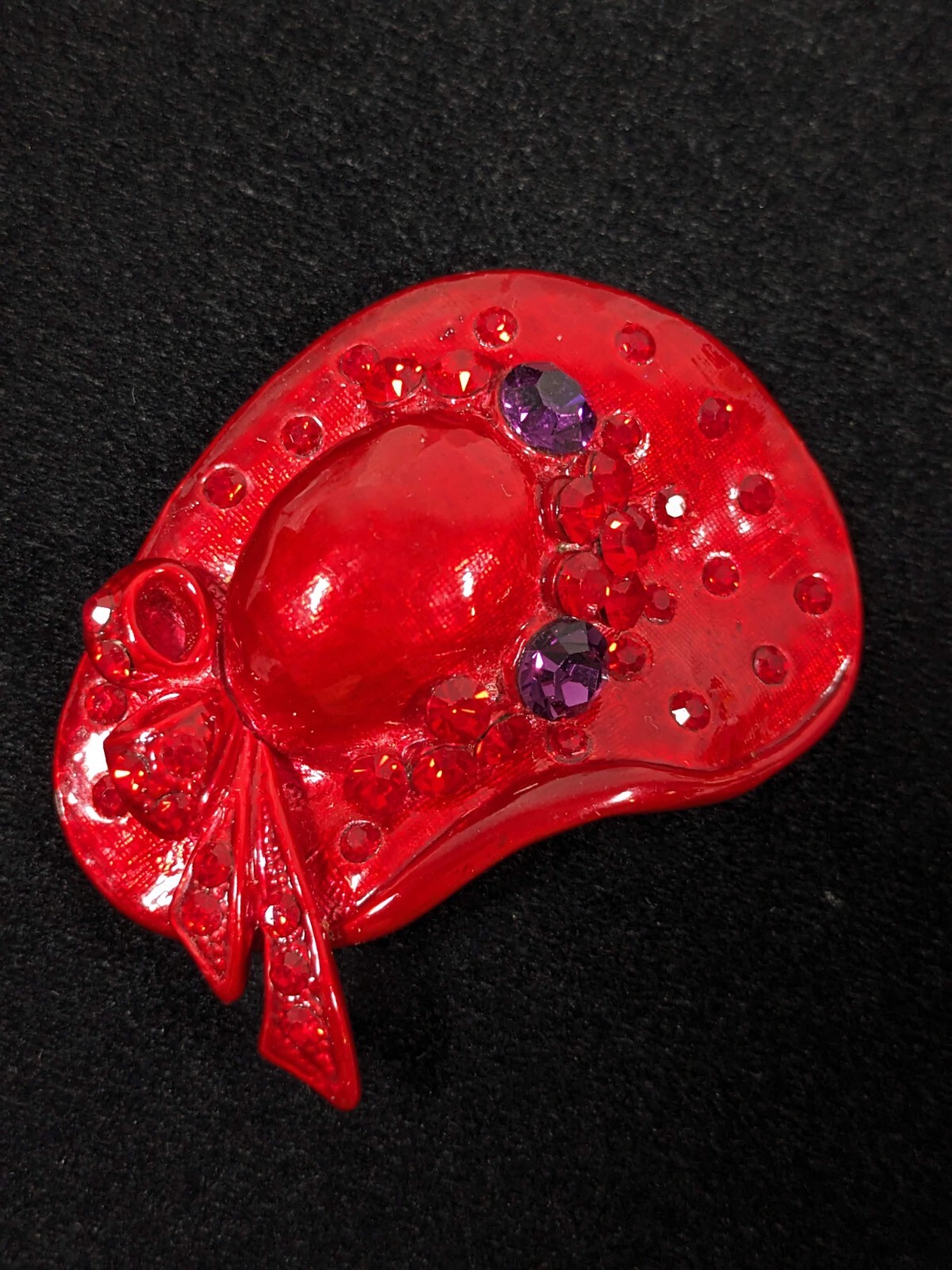 Ladies Fancy Red Hat Rhinestone Purple Pin Brooch